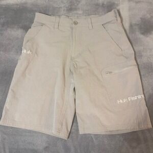 Huk Fishing Shorts Mens Medium Gray Performance Cargo Stretch Outdoor Casual